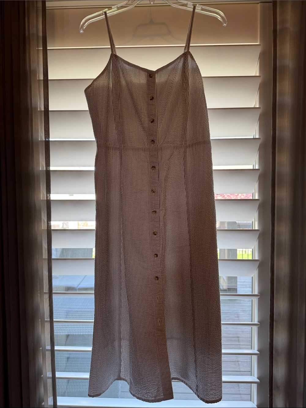 White Striped Button-Front Women's Sundress
